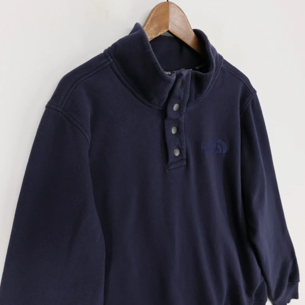 The North Face Sweatshirt Mens L Navy Blue Snap Neck Pullover Fleece Long Sleeve